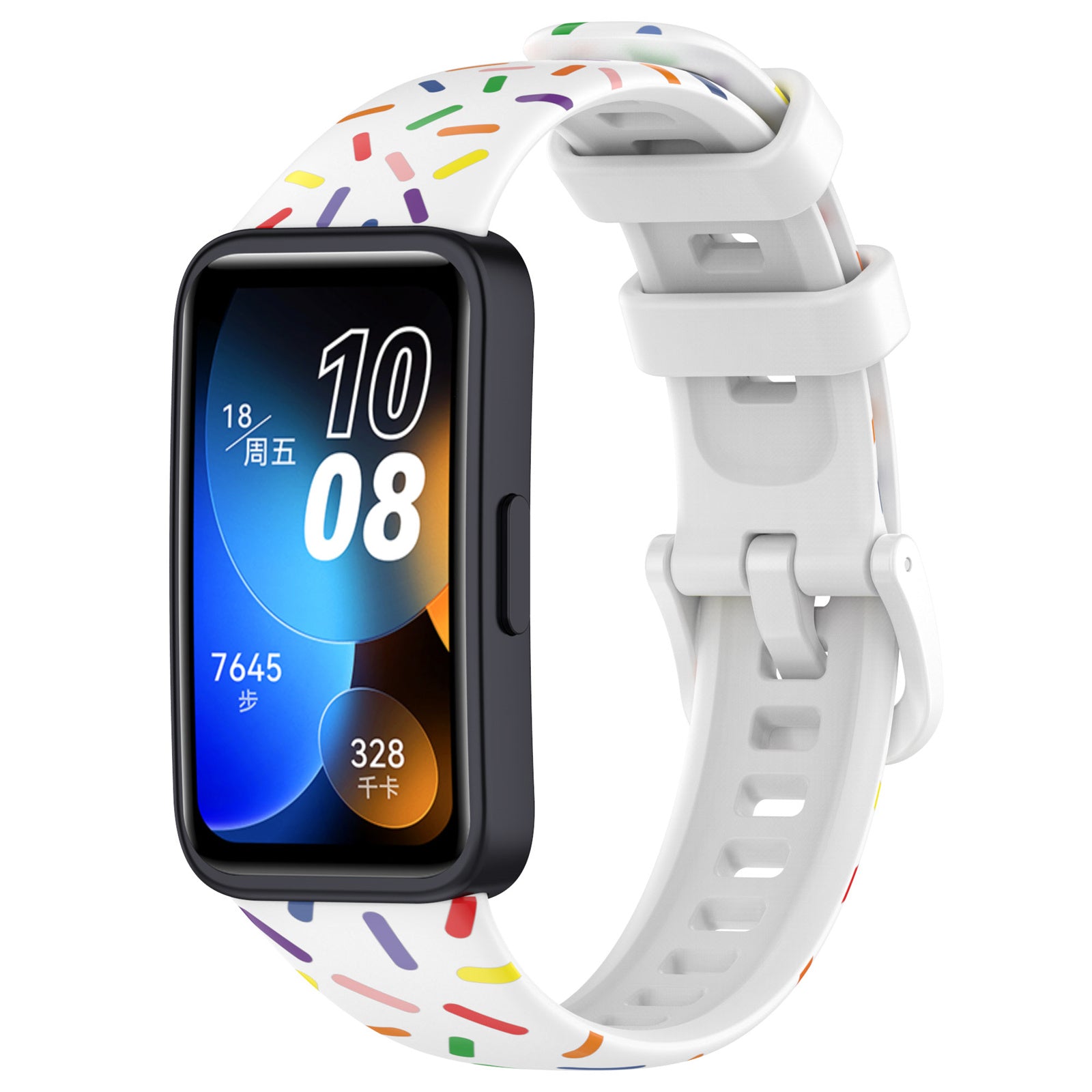 Uniqkart for Huawei Band 8 Colorful Spotted Silicone Strap Replacement Watch Band - White