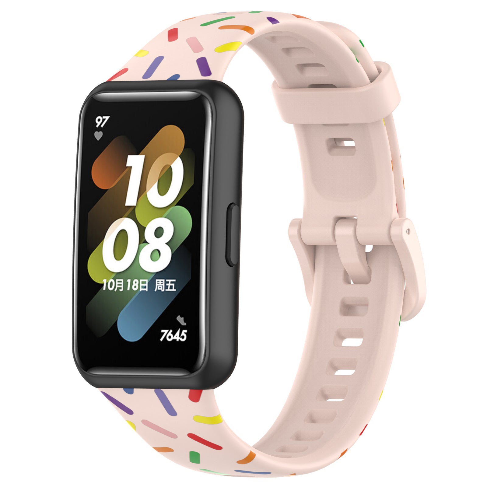Uniqkart for Huawei Band 7 Colorful Spotted Wrist Band Replacement Silicone Watch Strap - Light Pink