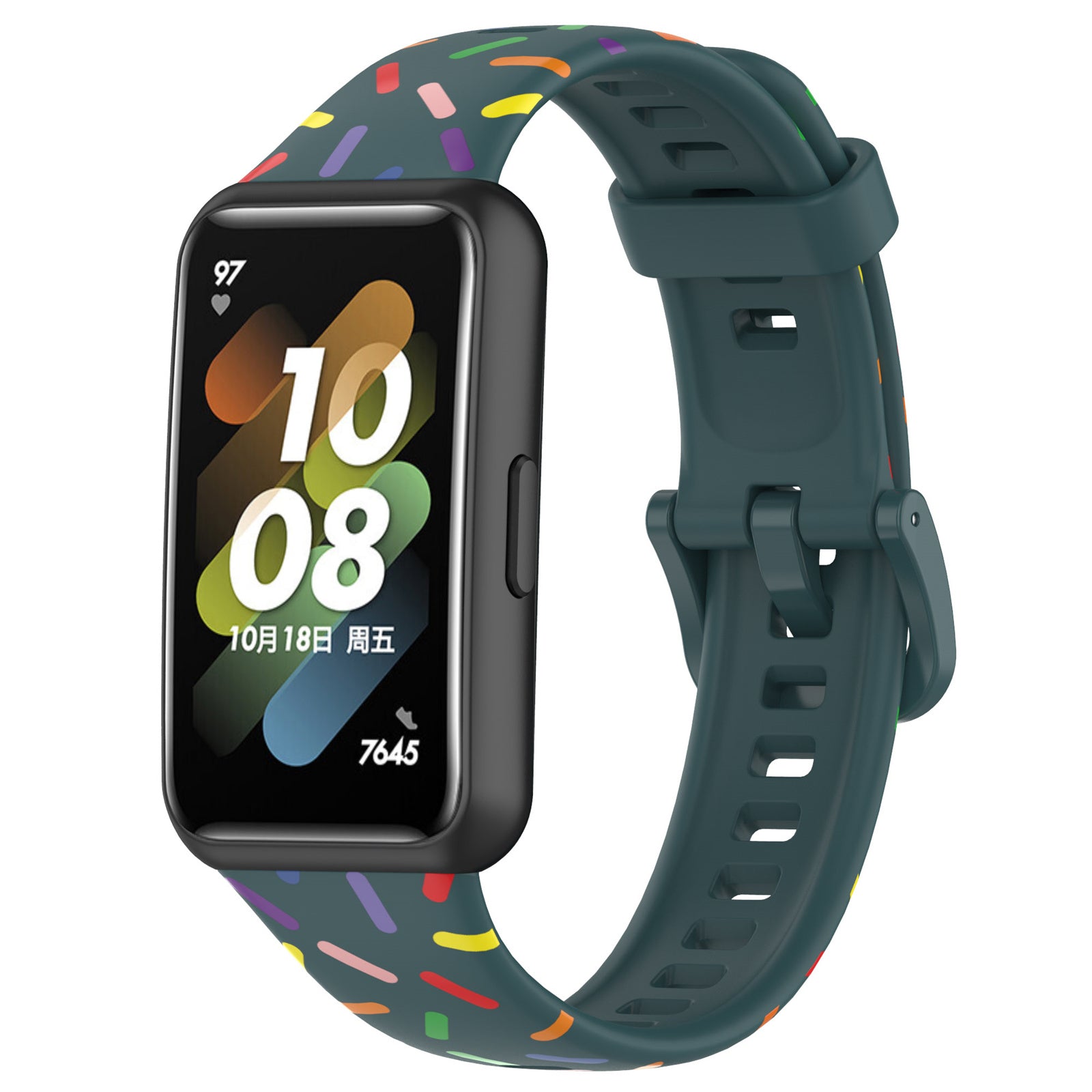 Uniqkart for Huawei Band 7 Colorful Spotted Wrist Band Replacement Silicone Watch Strap - Green