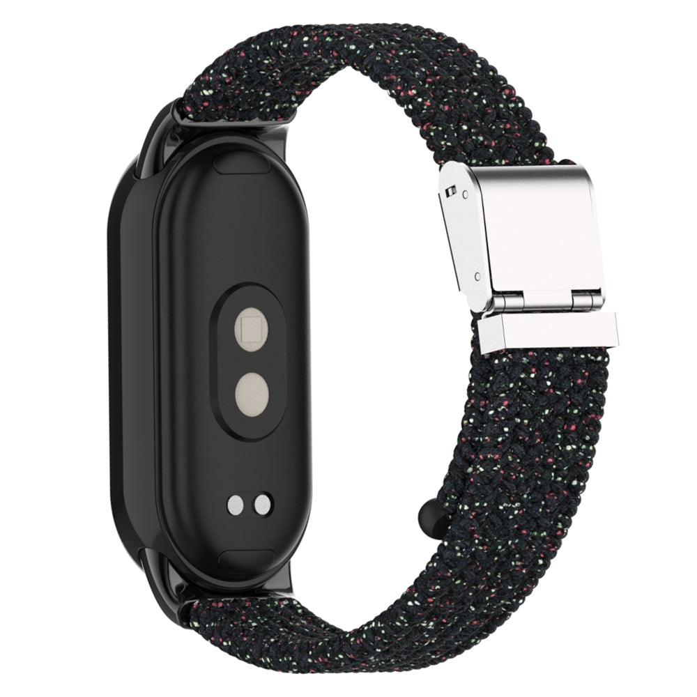Uniqkart for Xiaomi Smart Band 8 Braided Nylon Watch Band Adjustable Buckle Elastic Strap - Bright Black