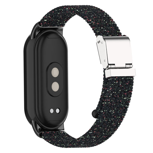 Uniqkart for Xiaomi Smart Band 8 Braided Nylon Watch Band Adjustable Buckle Elastic Strap - Bright Black