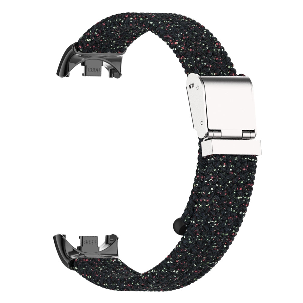 Uniqkart for Xiaomi Smart Band 8 Braided Nylon Watch Band Adjustable Buckle Elastic Strap - Bright Black