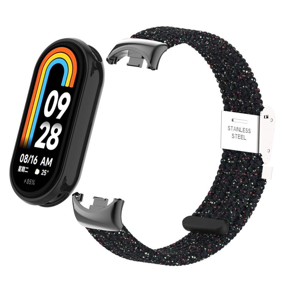 Uniqkart for Xiaomi Smart Band 8 Braided Nylon Watch Band Adjustable Buckle Elastic Strap - Bright Black