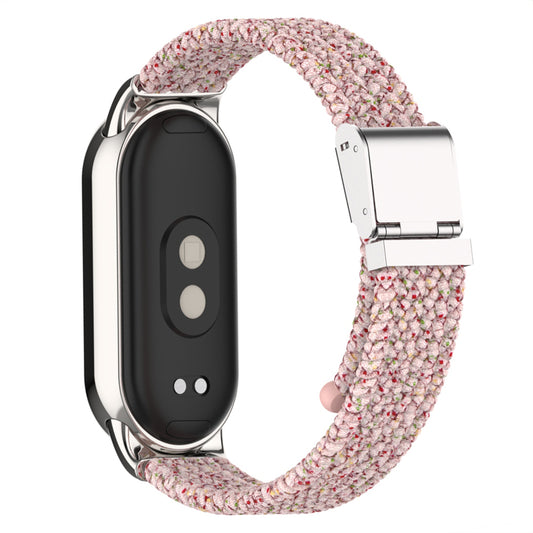 Uniqkart for Xiaomi Smart Band 8 Braided Nylon Watch Band Adjustable Buckle Elastic Strap - Bright Pink
