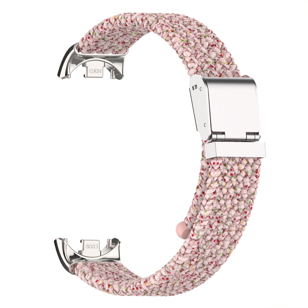Uniqkart for Xiaomi Smart Band 8 Braided Nylon Watch Band Adjustable Buckle Elastic Strap - Bright Pink