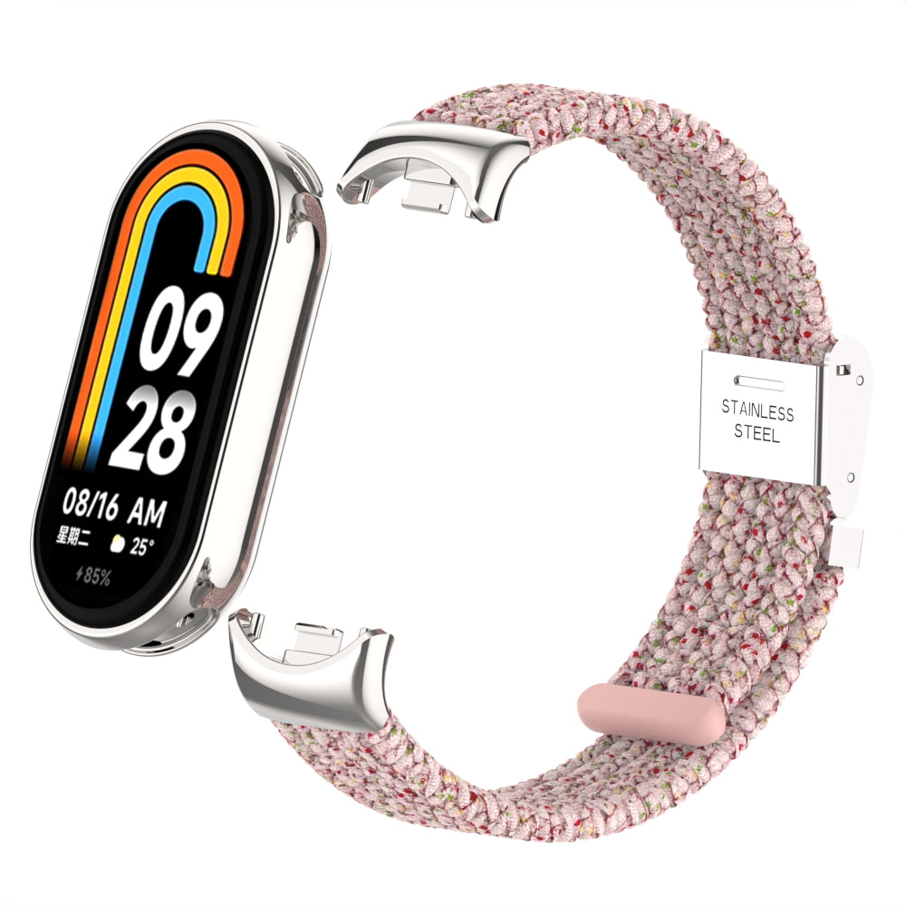 Uniqkart for Xiaomi Smart Band 8 Braided Nylon Watch Band Adjustable Buckle Elastic Strap - Bright Pink