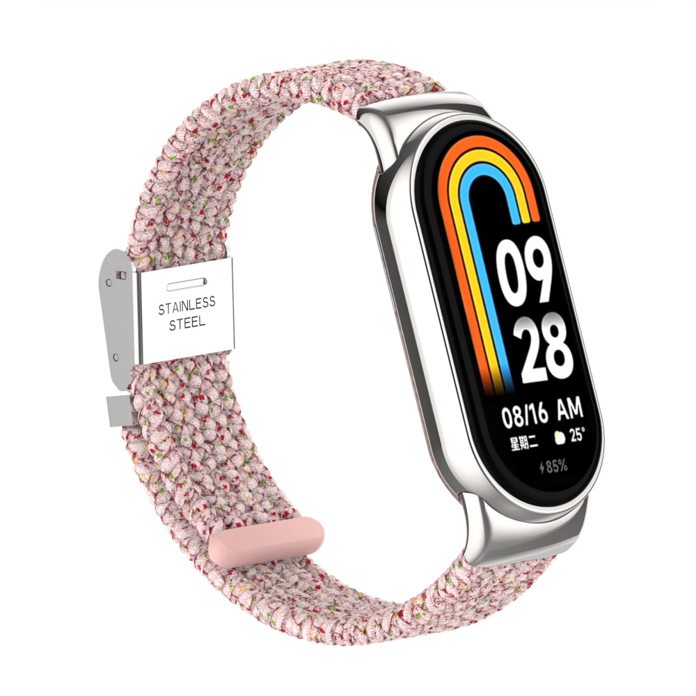 Uniqkart for Xiaomi Smart Band 8 Braided Nylon Watch Band Adjustable Buckle Elastic Strap - Bright Pink