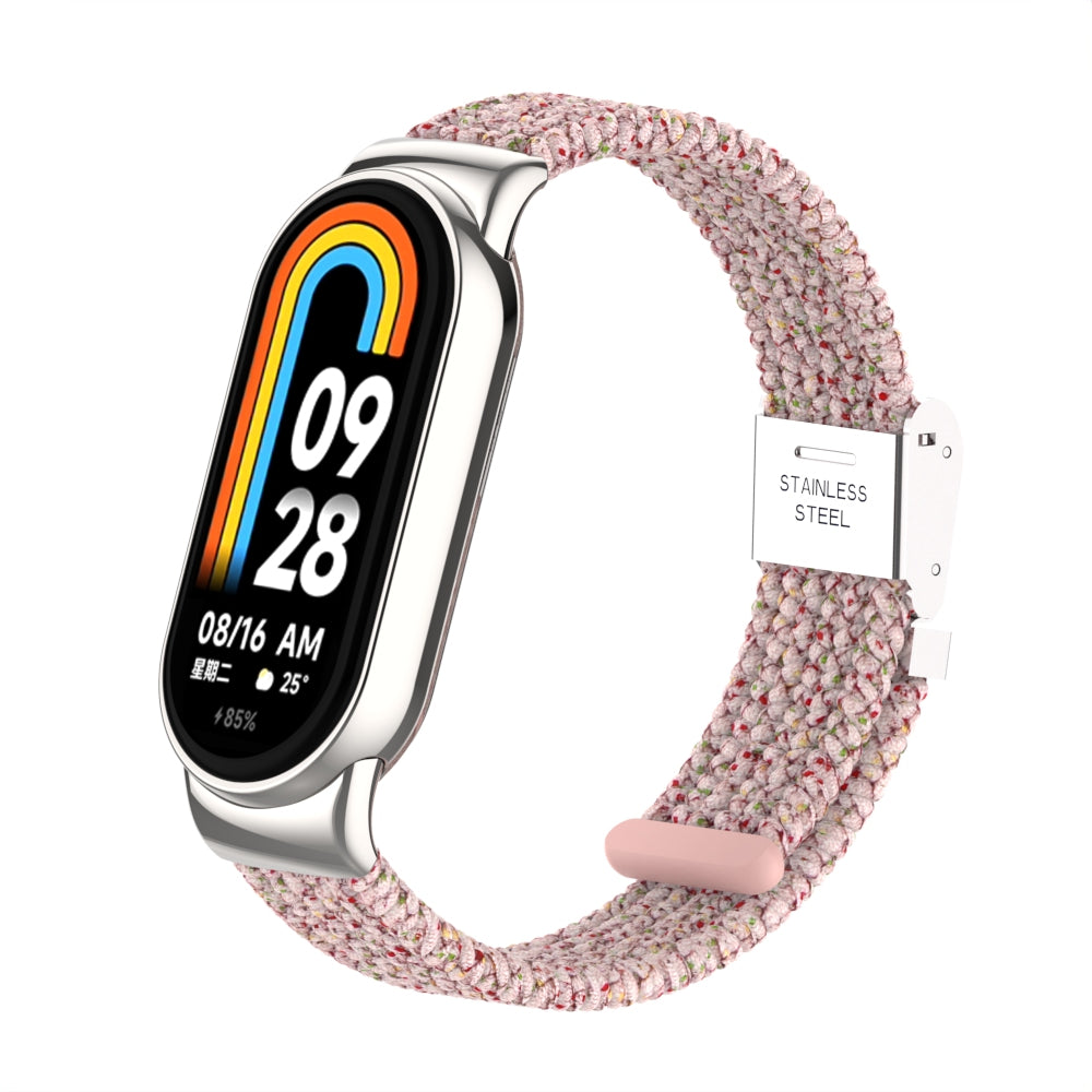 Uniqkart for Xiaomi Smart Band 8 Braided Nylon Watch Band Adjustable Buckle Elastic Strap - Bright Pink