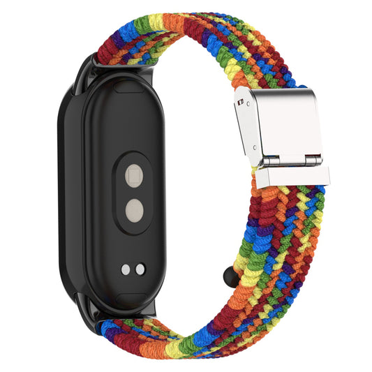 Uniqkart for Xiaomi Smart Band 8 Braided Nylon Watch Band Adjustable Buckle Elastic Strap - Rainbow