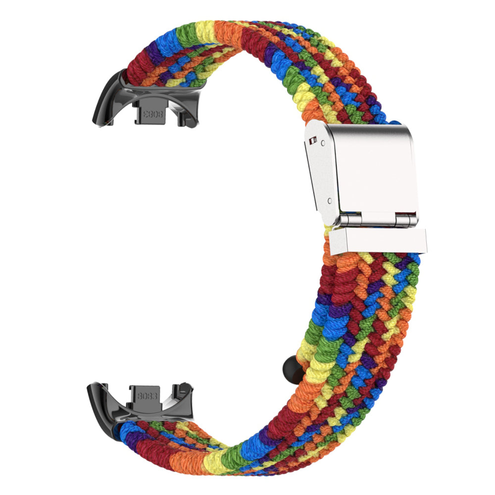 Uniqkart for Xiaomi Smart Band 8 Braided Nylon Watch Band Adjustable Buckle Elastic Strap - Rainbow