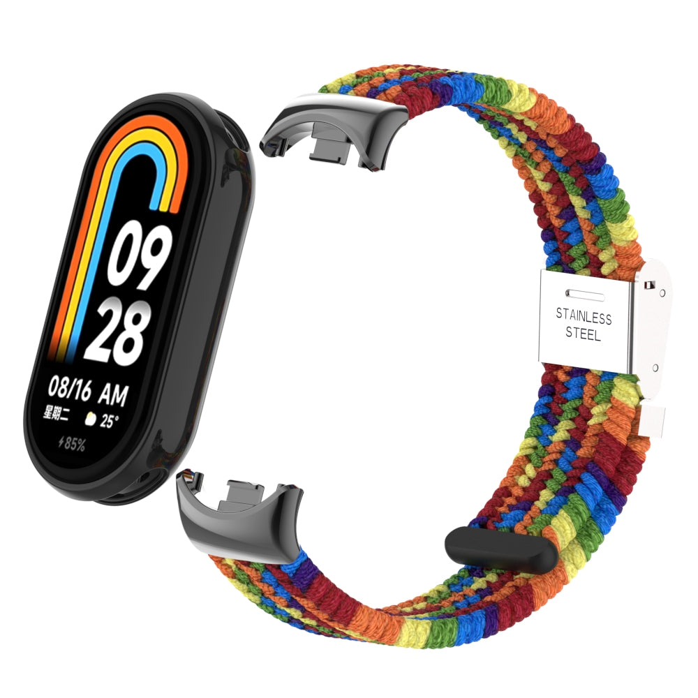 Uniqkart for Xiaomi Smart Band 8 Braided Nylon Watch Band Adjustable Buckle Elastic Strap - Rainbow