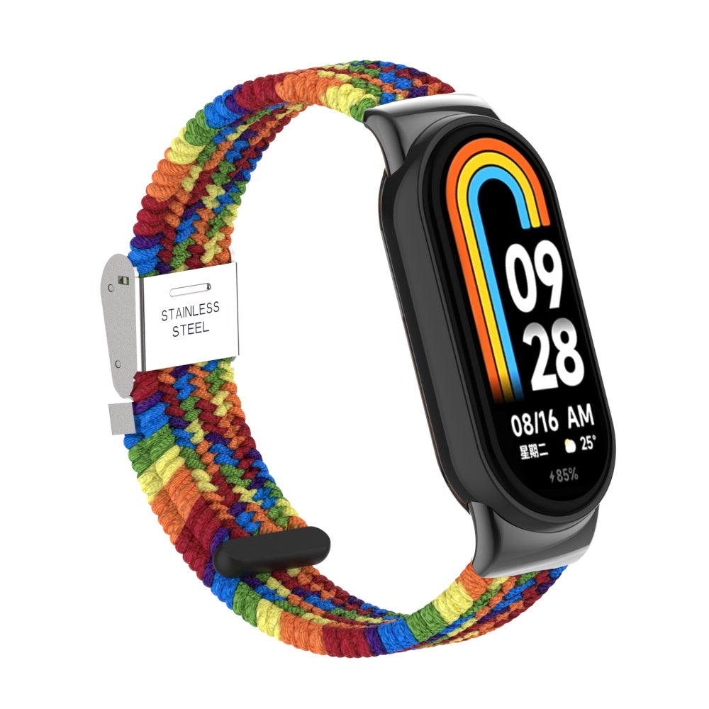 Uniqkart for Xiaomi Smart Band 8 Braided Nylon Watch Band Adjustable Buckle Elastic Strap - Rainbow