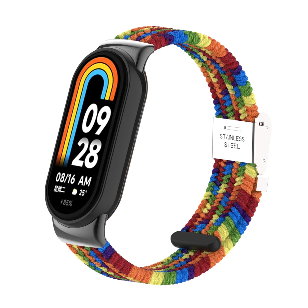 Uniqkart for Xiaomi Smart Band 8 Braided Nylon Watch Band Adjustable Buckle Elastic Strap - Rainbow