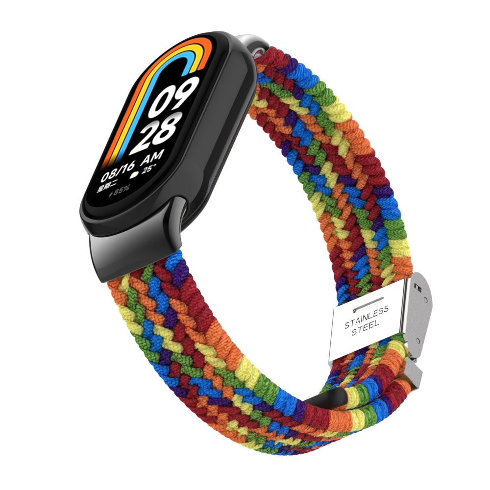 Uniqkart for Xiaomi Smart Band 8 Braided Nylon Watch Band Adjustable Buckle Elastic Strap - Rainbow