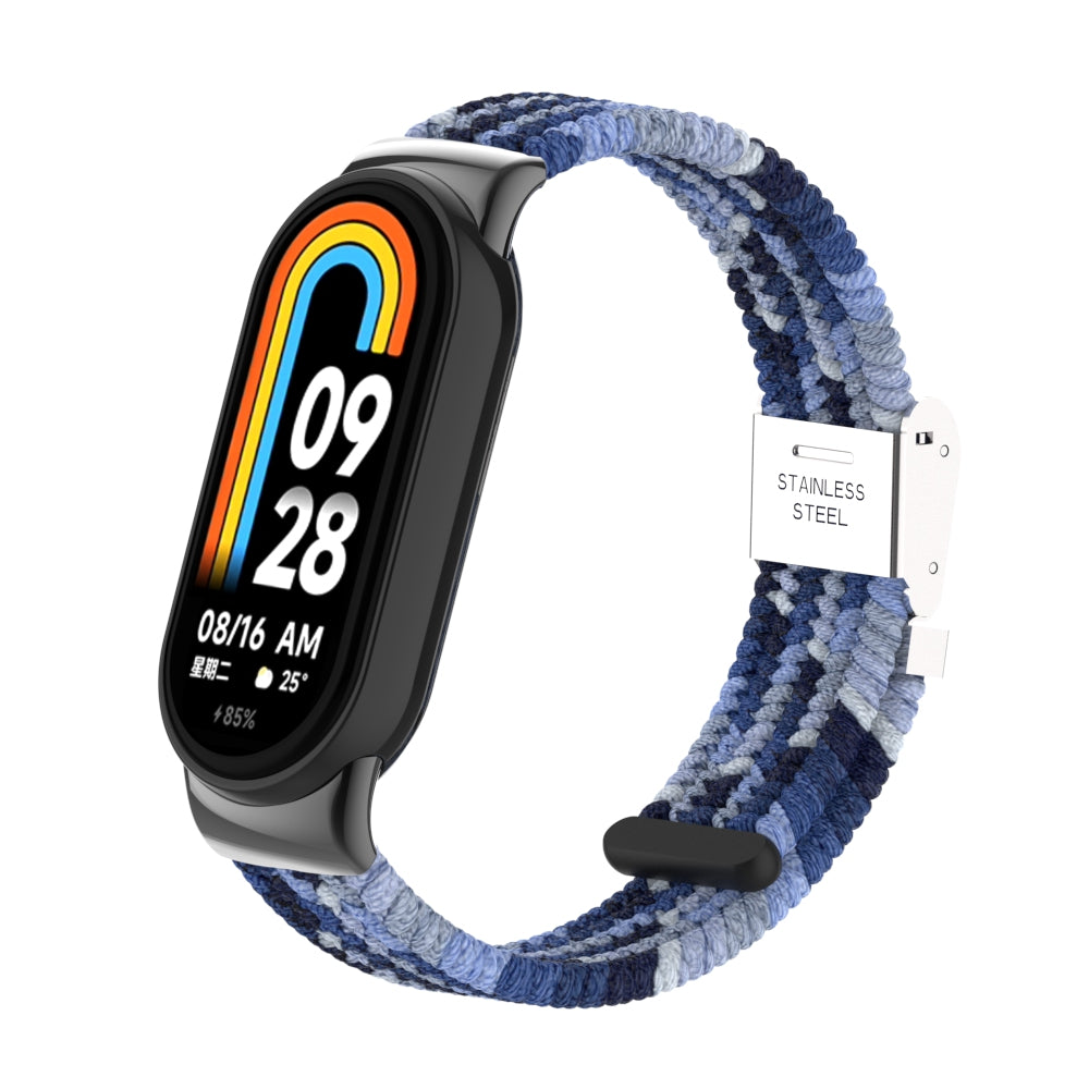 Uniqkart for Xiaomi Smart Band 8 Braided Nylon Watch Band Adjustable Buckle Elastic Strap - Navy Blue