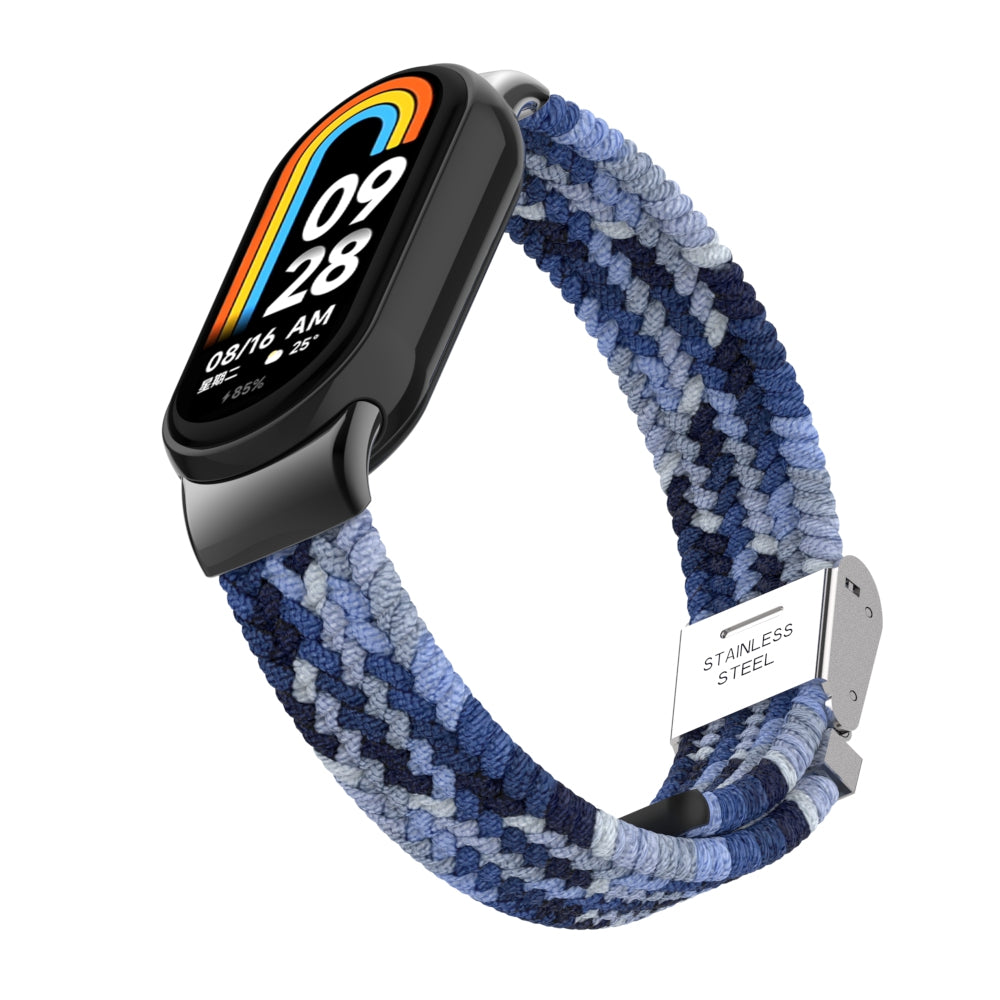 Uniqkart for Xiaomi Smart Band 8 Braided Nylon Watch Band Adjustable Buckle Elastic Strap - Navy Blue