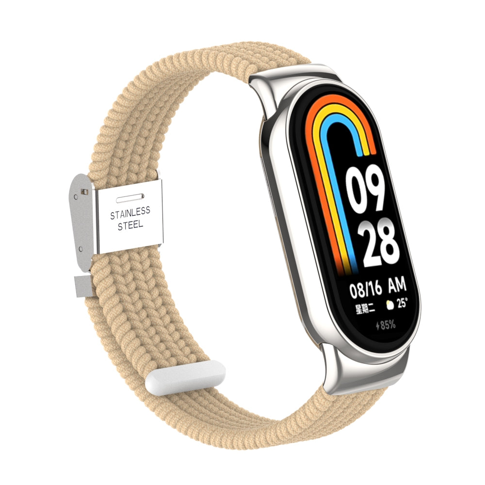 Uniqkart for Xiaomi Smart Band 8 Braided Nylon Watch Band Adjustable Buckle Elastic Strap - Apricot