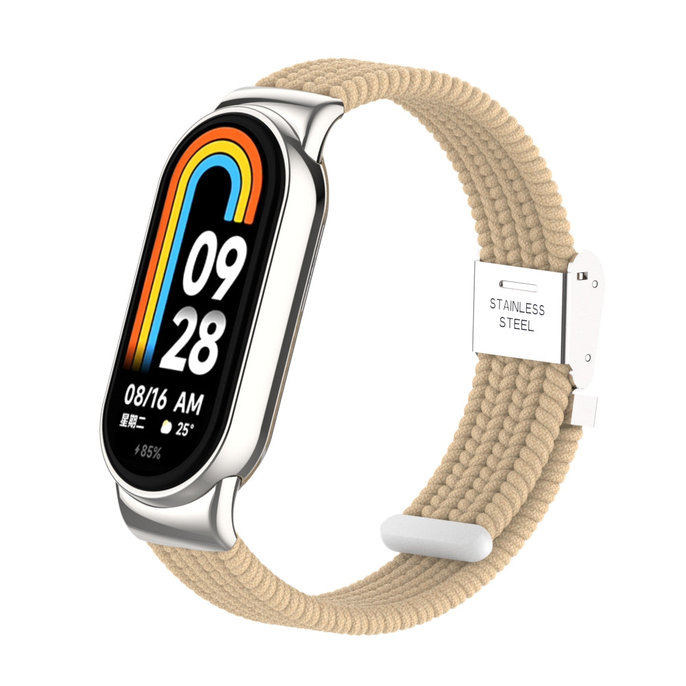 Uniqkart for Xiaomi Smart Band 8 Braided Nylon Watch Band Adjustable Buckle Elastic Strap - Apricot