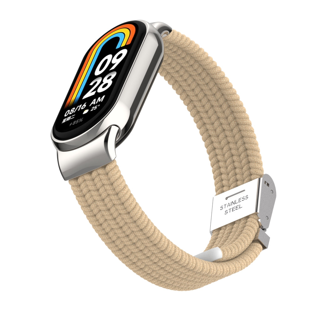 Uniqkart for Xiaomi Smart Band 8 Braided Nylon Watch Band Adjustable Buckle Elastic Strap - Apricot