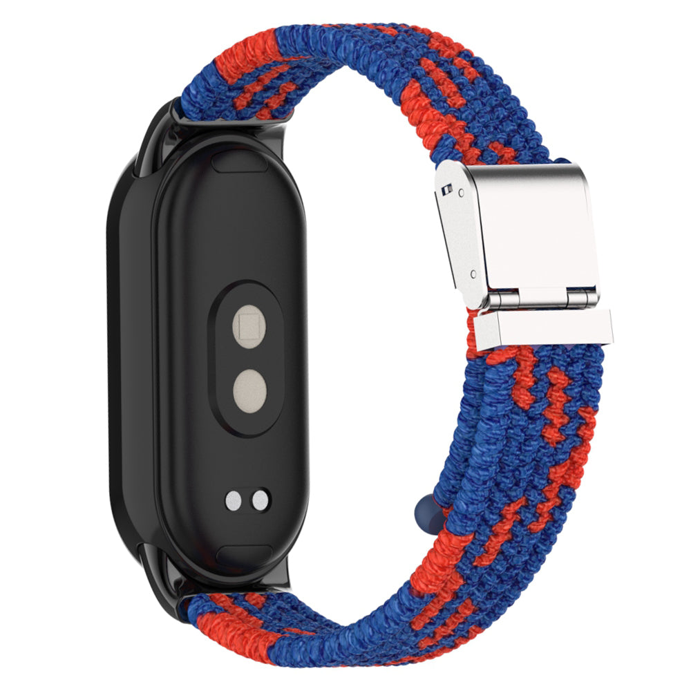 Uniqkart for Xiaomi Smart Band 8 Braided Nylon Watch Band Adjustable Buckle Elastic Strap - Blue / Red