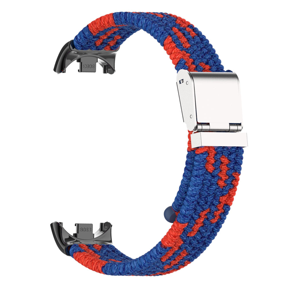 Uniqkart for Xiaomi Smart Band 8 Braided Nylon Watch Band Adjustable Buckle Elastic Strap - Blue / Red