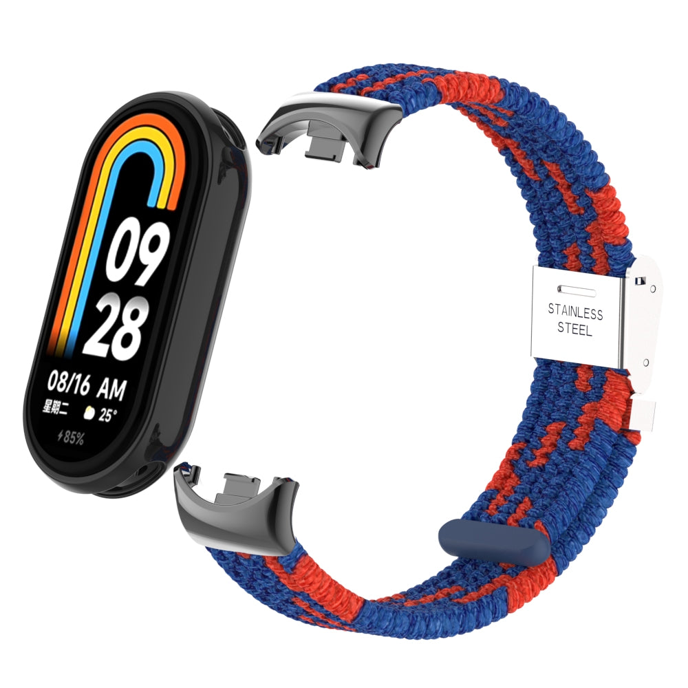 Uniqkart for Xiaomi Smart Band 8 Braided Nylon Watch Band Adjustable Buckle Elastic Strap - Blue / Red
