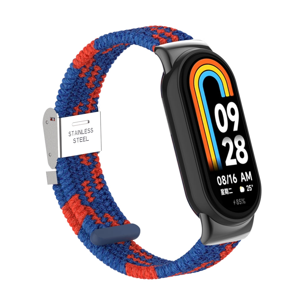 Uniqkart for Xiaomi Smart Band 8 Braided Nylon Watch Band Adjustable Buckle Elastic Strap - Blue / Red