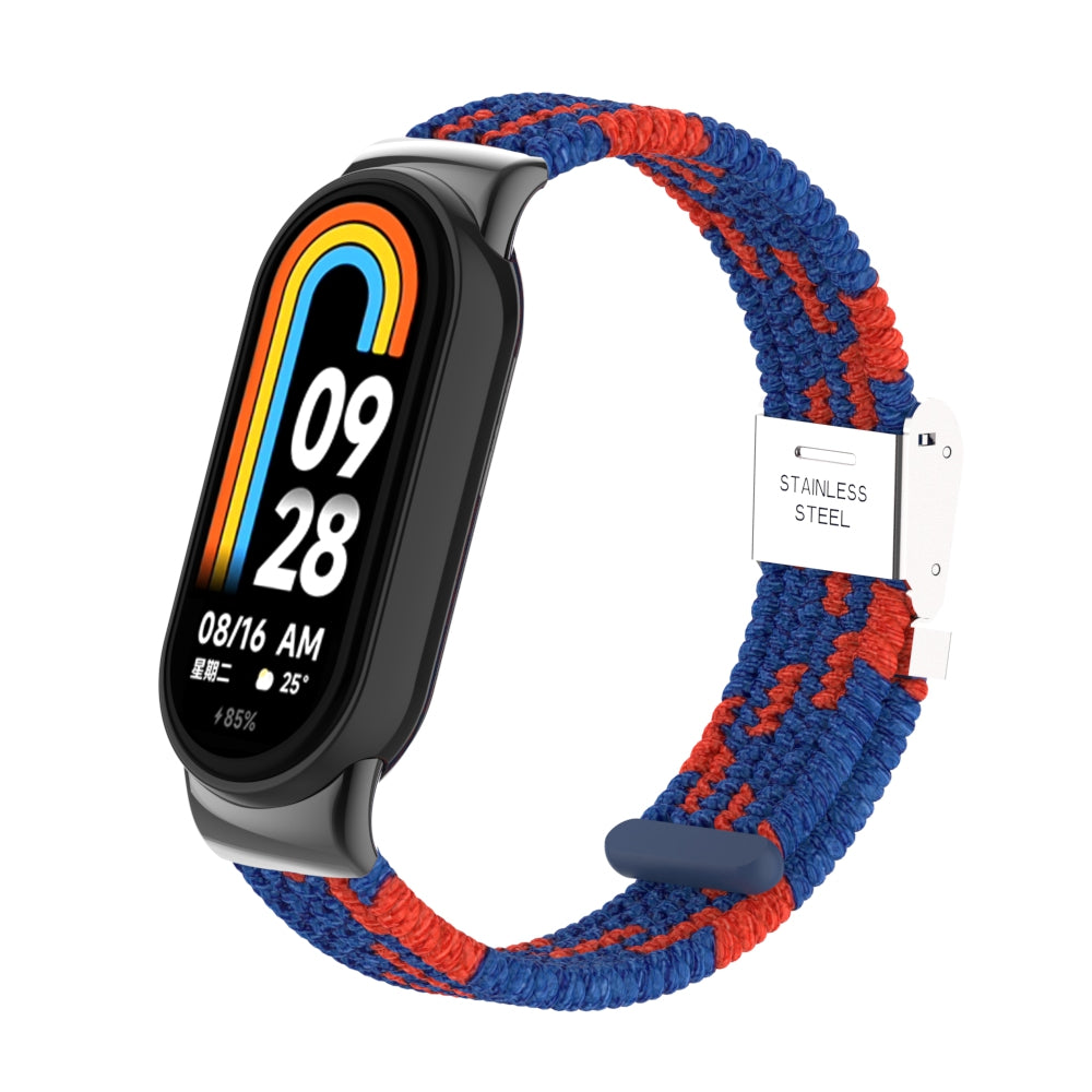 Uniqkart for Xiaomi Smart Band 8 Braided Nylon Watch Band Adjustable Buckle Elastic Strap - Blue / Red