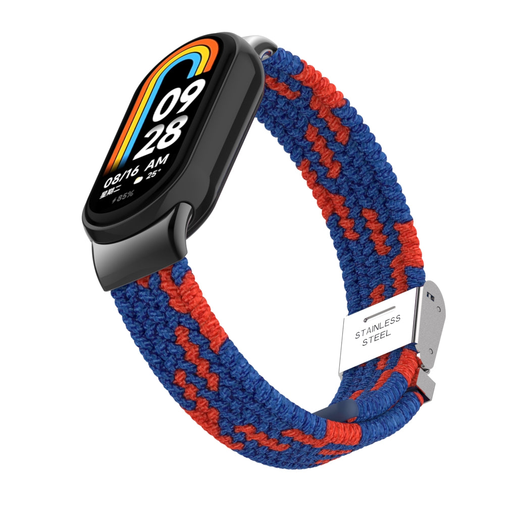 Uniqkart for Xiaomi Smart Band 8 Braided Nylon Watch Band Adjustable Buckle Elastic Strap - Blue / Red