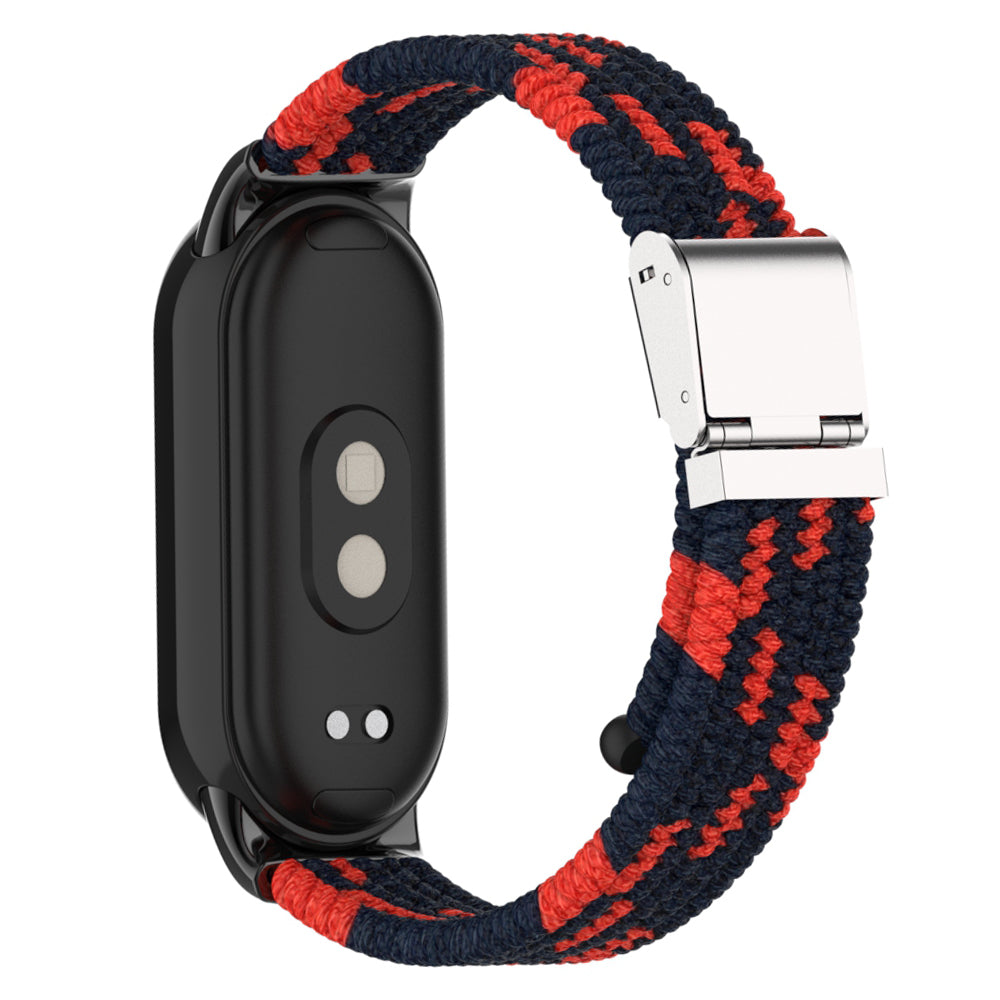 Uniqkart for Xiaomi Smart Band 8 Braided Nylon Watch Band Adjustable Buckle Elastic Strap - Black / Red