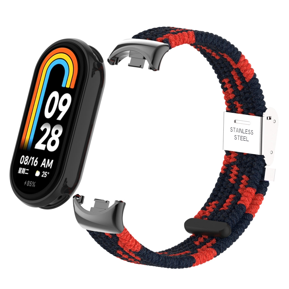 Uniqkart for Xiaomi Smart Band 8 Braided Nylon Watch Band Adjustable Buckle Elastic Strap - Black / Red