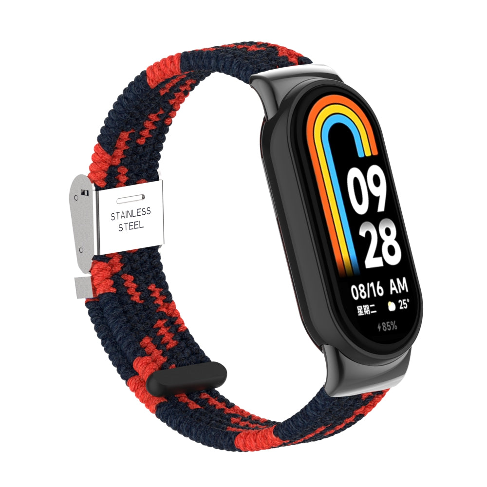 Uniqkart for Xiaomi Smart Band 8 Braided Nylon Watch Band Adjustable Buckle Elastic Strap - Black / Red