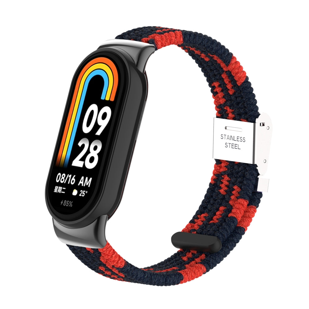 Uniqkart for Xiaomi Smart Band 8 Braided Nylon Watch Band Adjustable Buckle Elastic Strap - Black / Red
