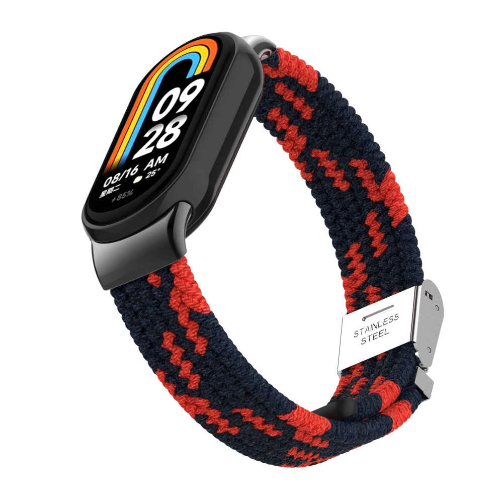 Uniqkart for Xiaomi Smart Band 8 Braided Nylon Watch Band Adjustable Buckle Elastic Strap - Black / Red