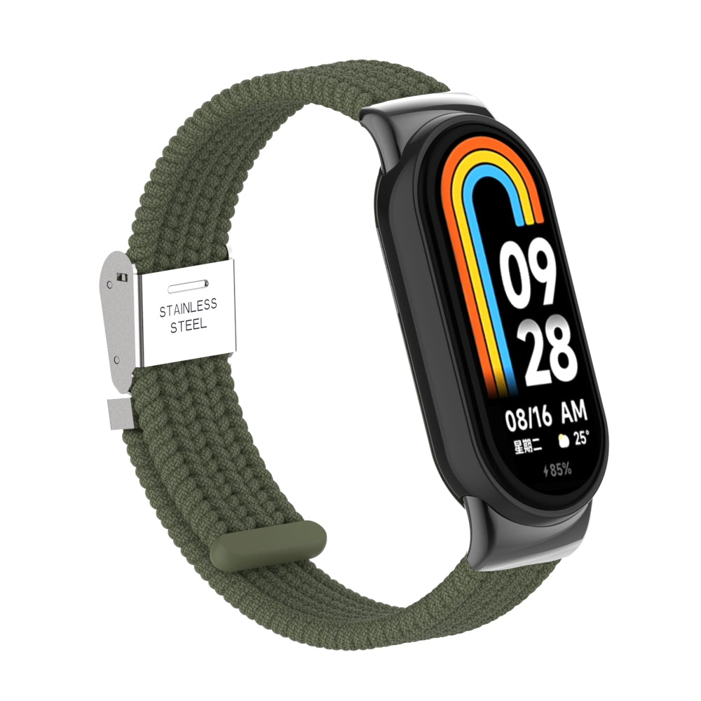 Uniqkart for Xiaomi Smart Band 8 Braided Nylon Watch Band Adjustable Buckle Elastic Strap - Dark Green