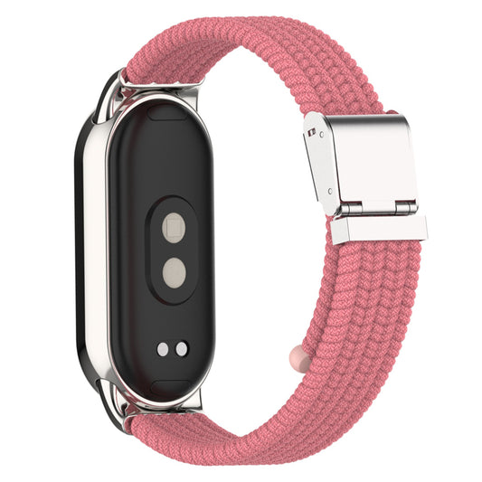 Uniqkart for Xiaomi Smart Band 8 Braided Nylon Watch Band Adjustable Buckle Elastic Strap - Pink