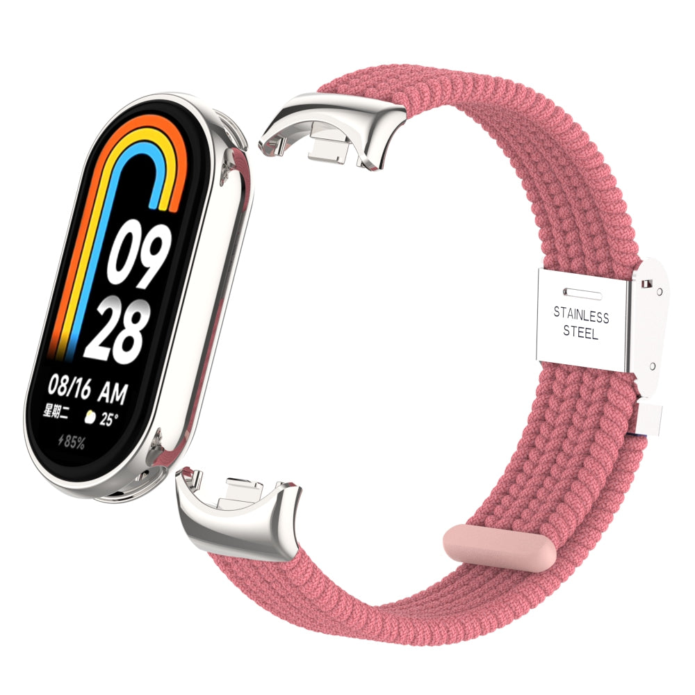 Uniqkart for Xiaomi Smart Band 8 Braided Nylon Watch Band Adjustable Buckle Elastic Strap - Pink
