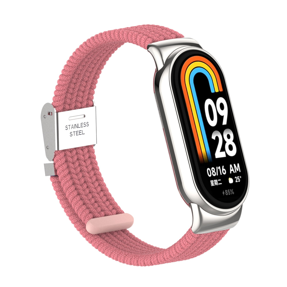 Uniqkart for Xiaomi Smart Band 8 Braided Nylon Watch Band Adjustable Buckle Elastic Strap - Pink
