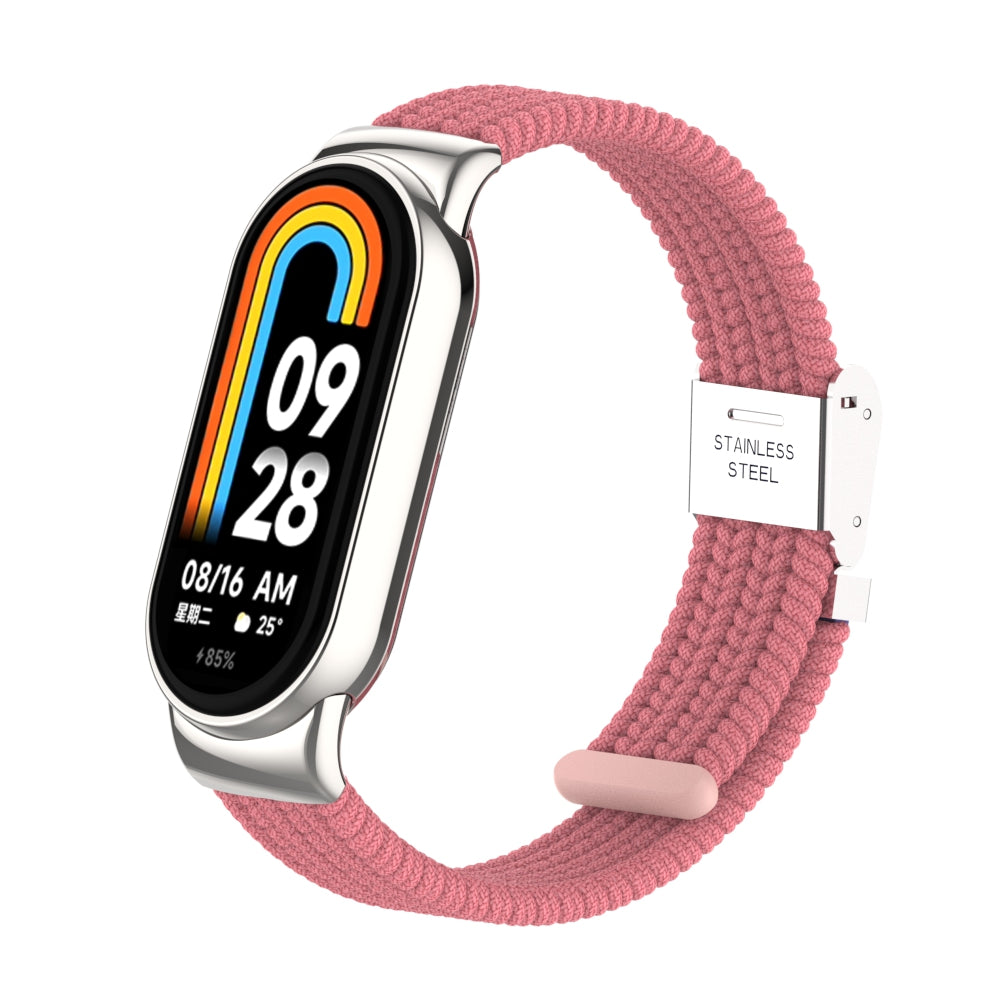 Uniqkart for Xiaomi Smart Band 8 Braided Nylon Watch Band Adjustable Buckle Elastic Strap - Pink