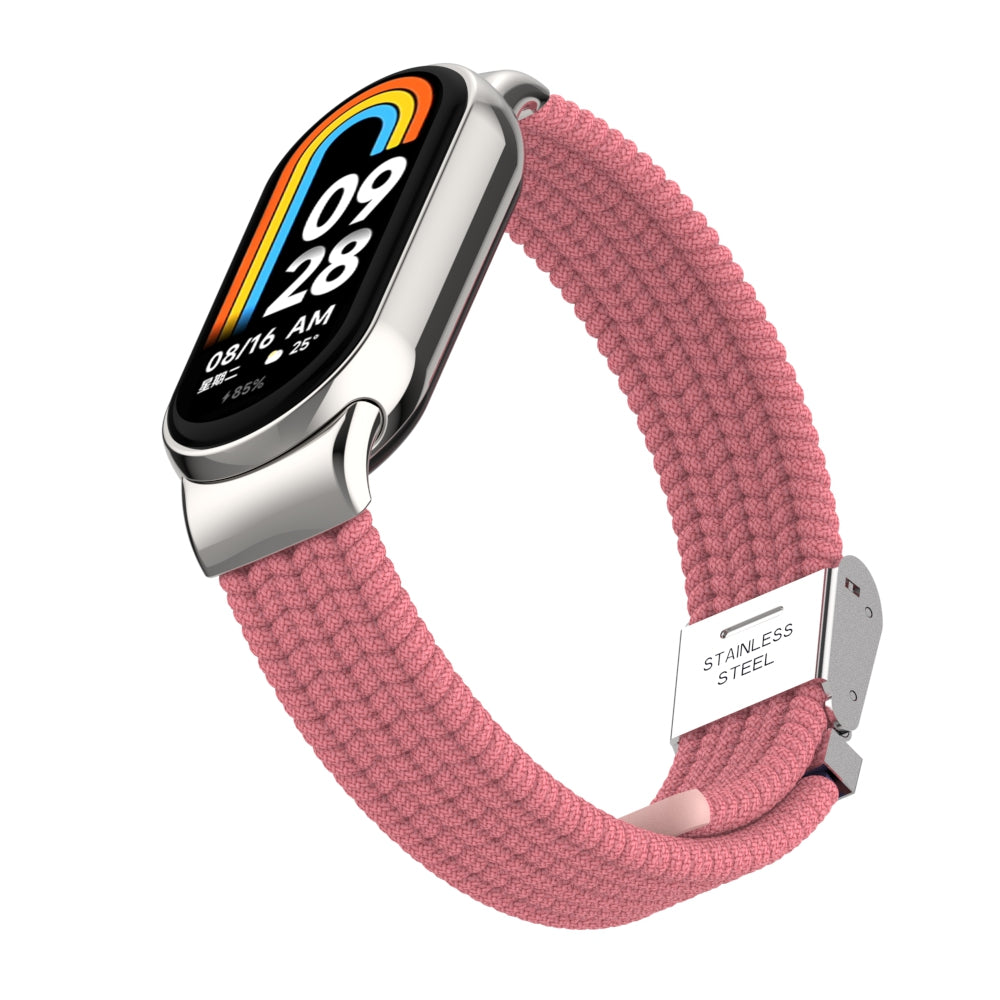 Uniqkart for Xiaomi Smart Band 8 Braided Nylon Watch Band Adjustable Buckle Elastic Strap - Pink