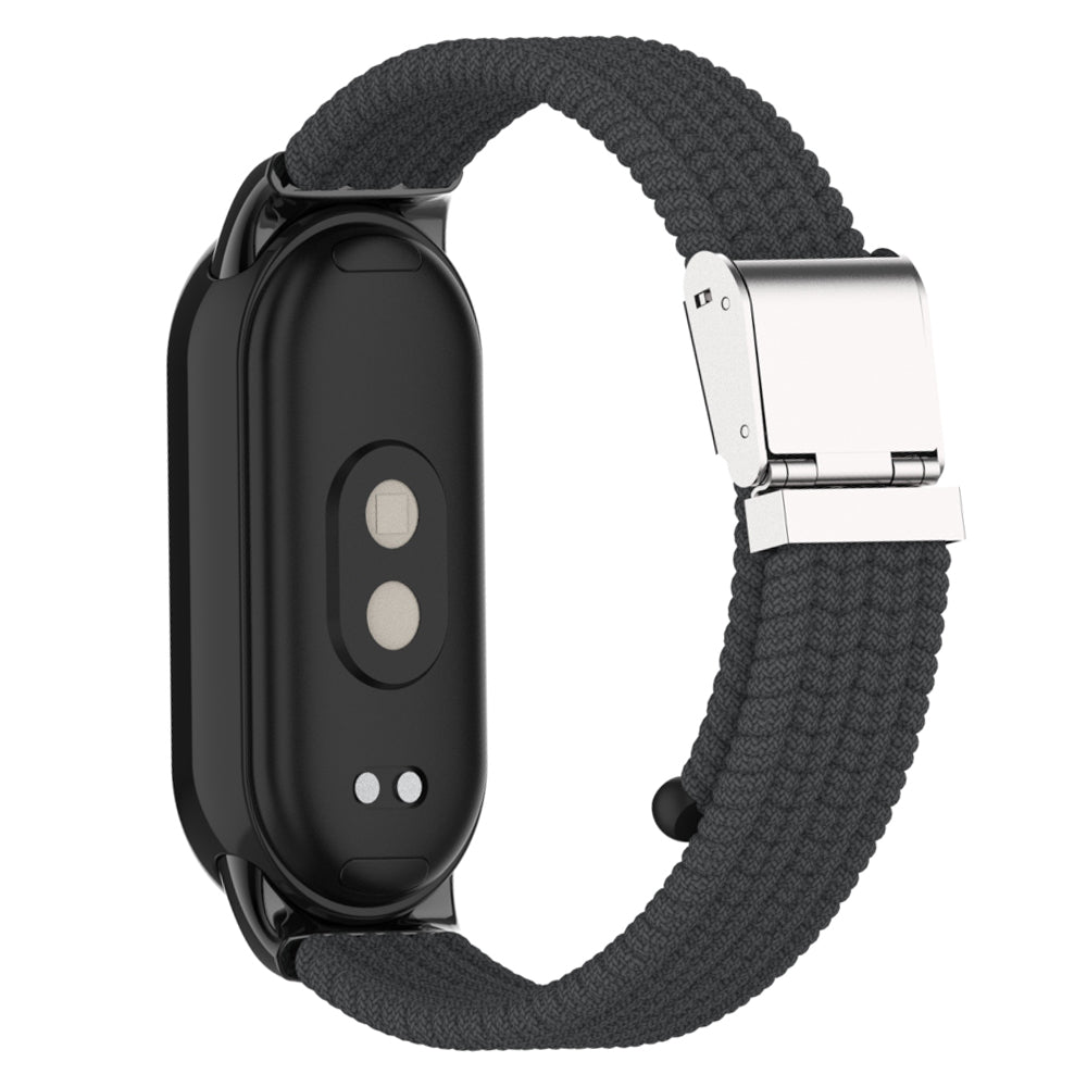 Uniqkart for Xiaomi Smart Band 8 Braided Nylon Watch Band Adjustable Buckle Elastic Strap - Charcoal Black