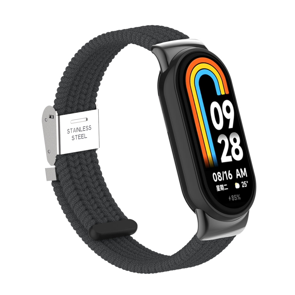 Uniqkart for Xiaomi Smart Band 8 Braided Nylon Watch Band Adjustable Buckle Elastic Strap - Charcoal Black