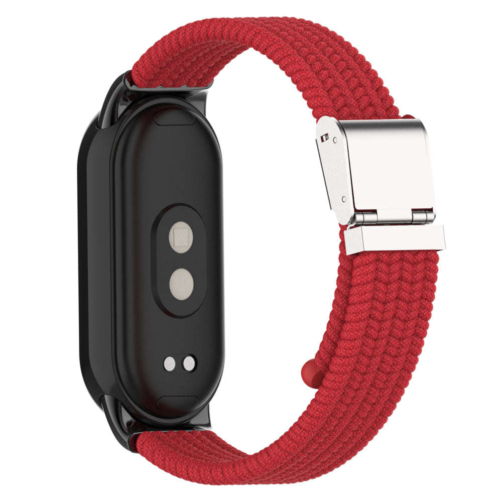 Uniqkart for Xiaomi Smart Band 8 Braided Nylon Watch Band Adjustable Buckle Elastic Strap - Red