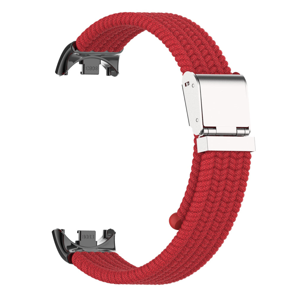 Uniqkart for Xiaomi Smart Band 8 Braided Nylon Watch Band Adjustable Buckle Elastic Strap - Red