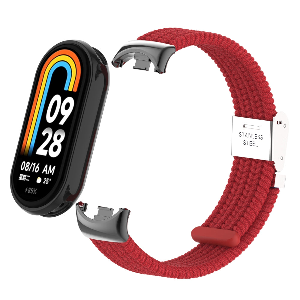 Uniqkart for Xiaomi Smart Band 8 Braided Nylon Watch Band Adjustable Buckle Elastic Strap - Red