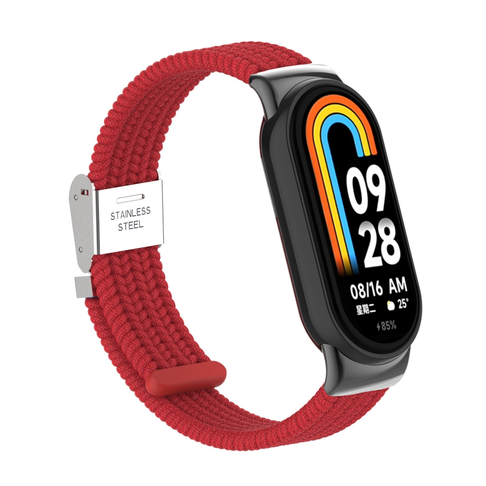 Uniqkart for Xiaomi Smart Band 8 Braided Nylon Watch Band Adjustable Buckle Elastic Strap - Red