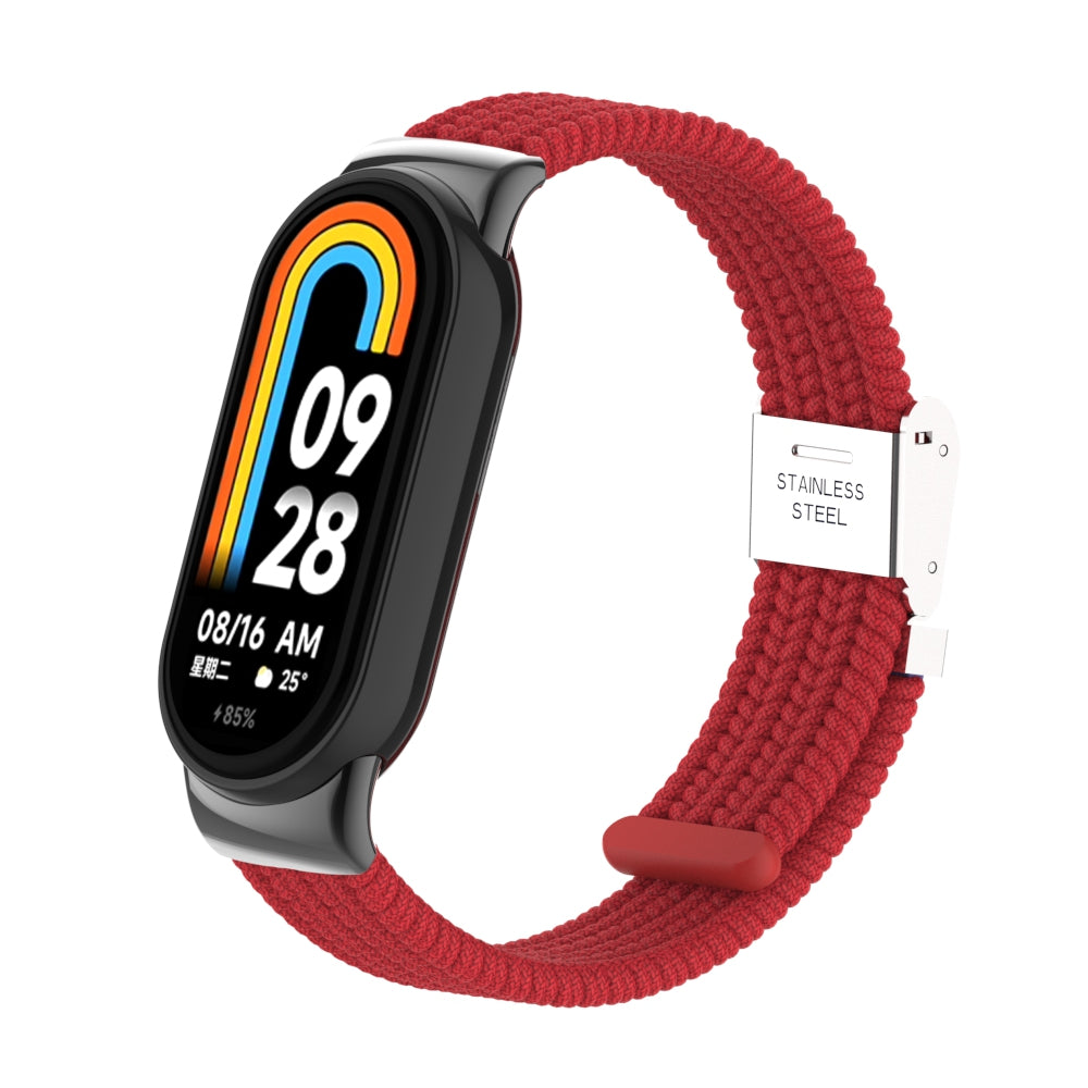 Uniqkart for Xiaomi Smart Band 8 Braided Nylon Watch Band Adjustable Buckle Elastic Strap - Red
