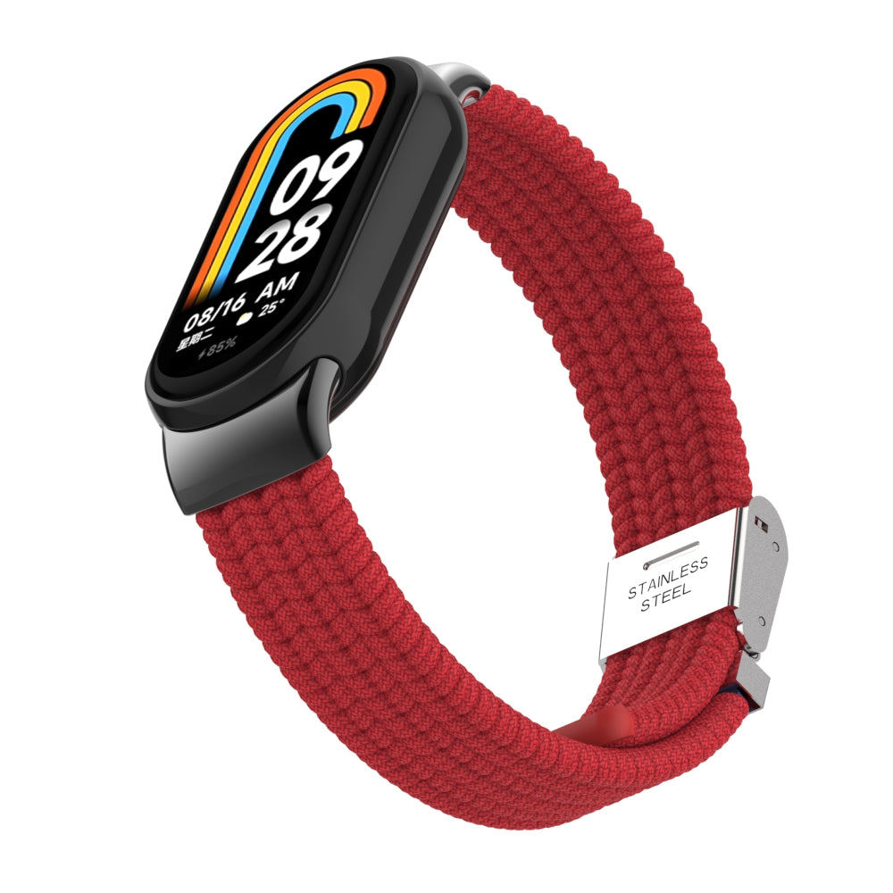 Uniqkart for Xiaomi Smart Band 8 Braided Nylon Watch Band Adjustable Buckle Elastic Strap - Red