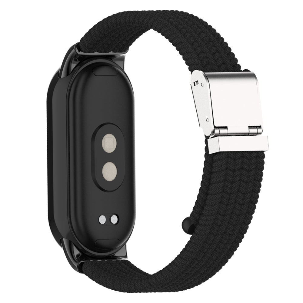 Uniqkart for Xiaomi Smart Band 8 Braided Nylon Watch Band Adjustable Buckle Elastic Strap - Black