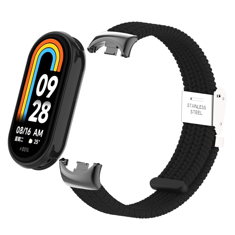 Uniqkart for Xiaomi Smart Band 8 Braided Nylon Watch Band Adjustable Buckle Elastic Strap - Black